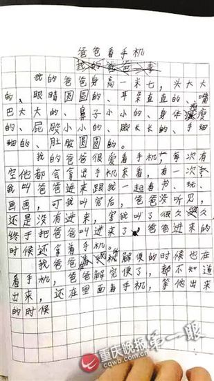 沉庆最酸楚幼学生作文走红：爸爸只爱玩手机